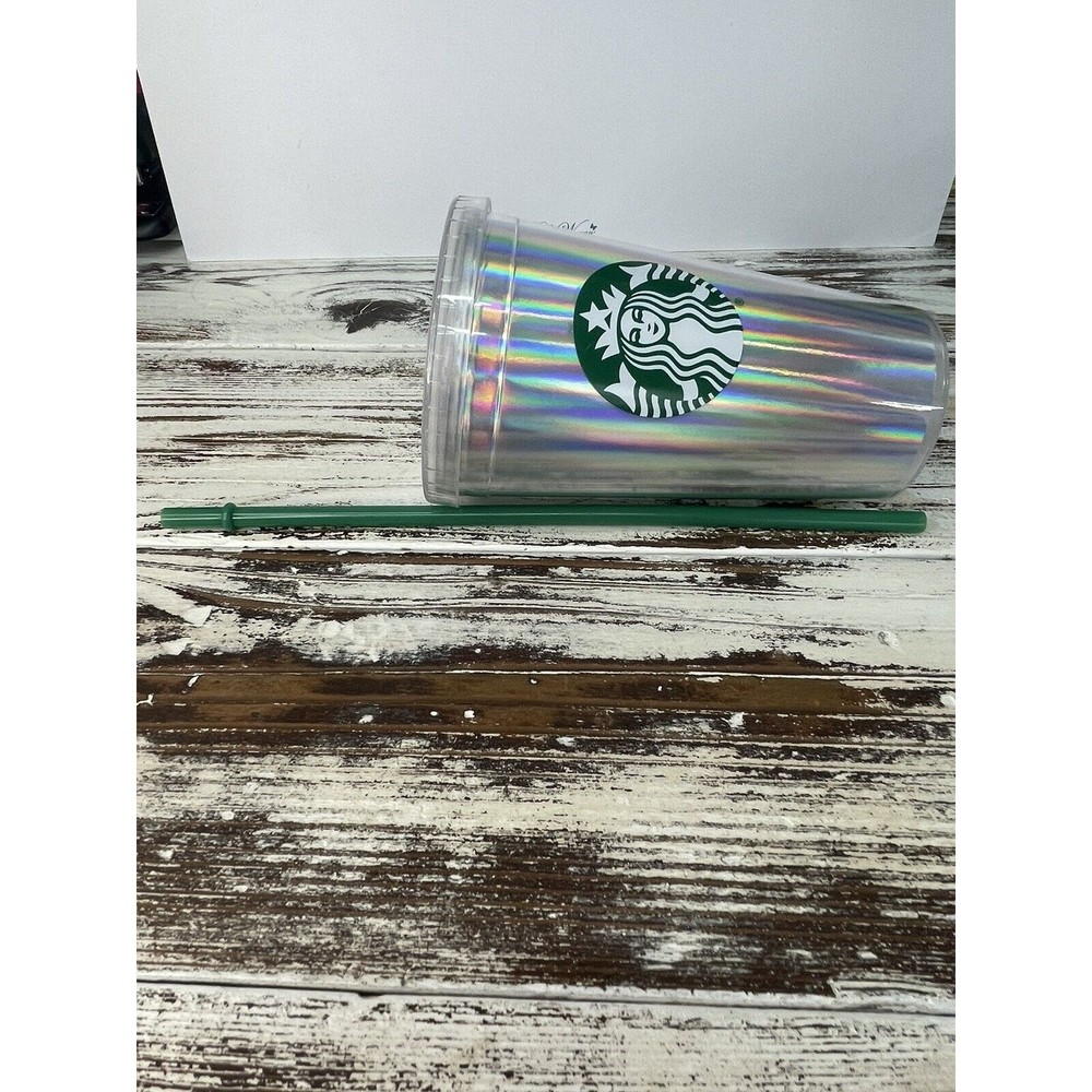 Starbucks 2020 Acrylic Iridescent Silver Rainbow Cold Cup Mermaid Tumbler 16 oz - Picture 4 of 9